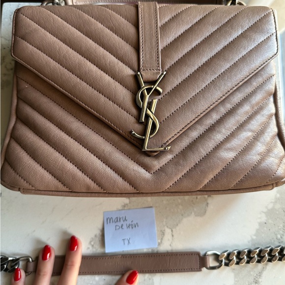 SAINT LAURENT Medium Nude College Bag with Silver Hardware - Picture 6 of 7